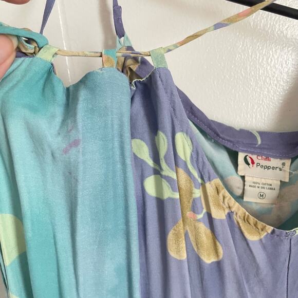 Y2K Mermaid Dress M Boho Fairy Blue Purple Tropical Beach Spaghetti Strap Cotton - Picture 5 of 10